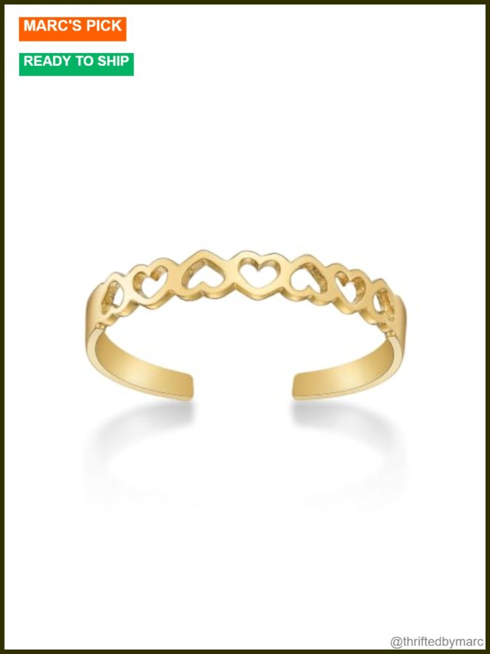 10k Yellow Gold Filigree Heart Cutout Toe Ring for Women, Open Band